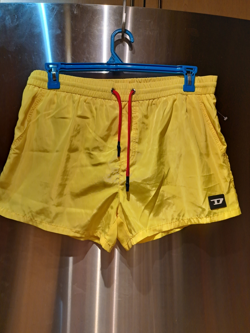 Diesel Yellow Men's Athletic Shorts with Red Drawstring